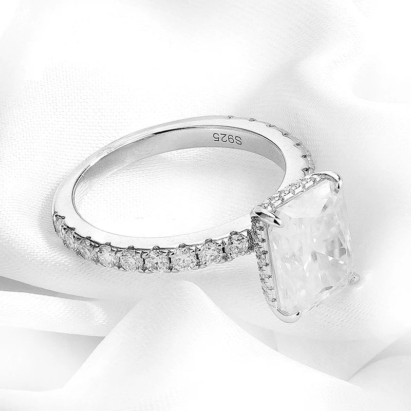 4.65cttw Radiant Cut All Moissanite Rings for Women Flawless D Color Sparkling Full Diamond Wedding Band Sterling Silver