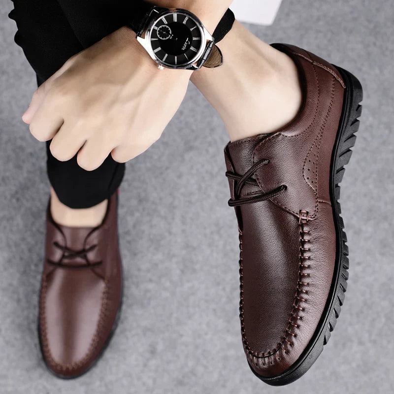 Italian Brand Men's Genuine Leather Casual Shoes Handmade Soles Loafers Lace Up Breathable That's Oxford Shoes for Summer