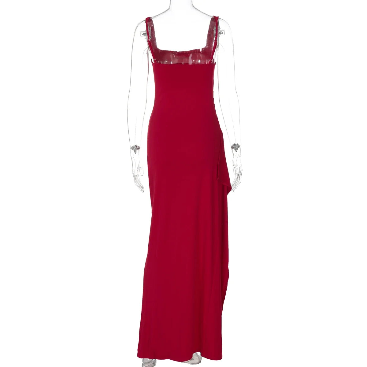 Women Elegant Solid Straps Slit Ruched Patchwork Sexy Bodycon Maxi Dress Summer Outfits Evening Party Birthday Festival