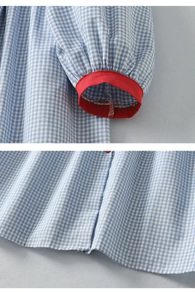 Sweet Japanese Sle Cotton Linen Plaid Long Sve Dr Women Spring Autumn Slimming Doll Dr Cardigan Stand Collar Long ...
