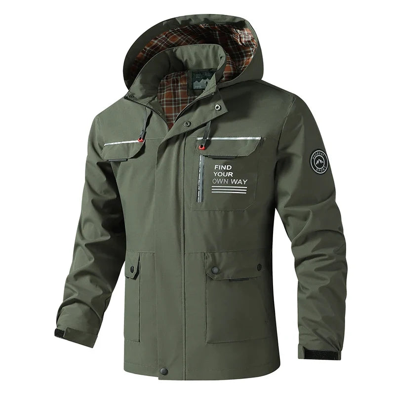 Hooded Waterproof Jacket Men Outdoor Softshell Zip Up Outwear Windbreaker Hiking Camping Coats Lightweight Spring Autumn Coats