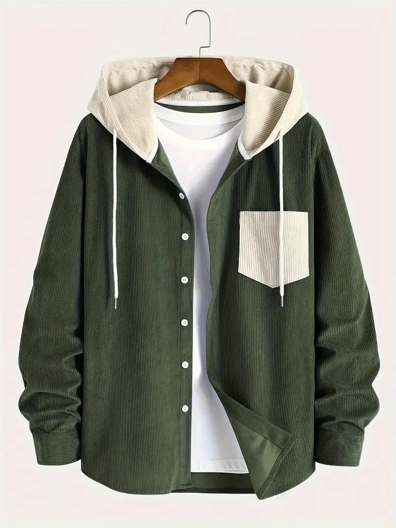 The 2025 new fashion trend spring and autumn corduroy hooded jacket is comfortable and casual for daily commuting for men