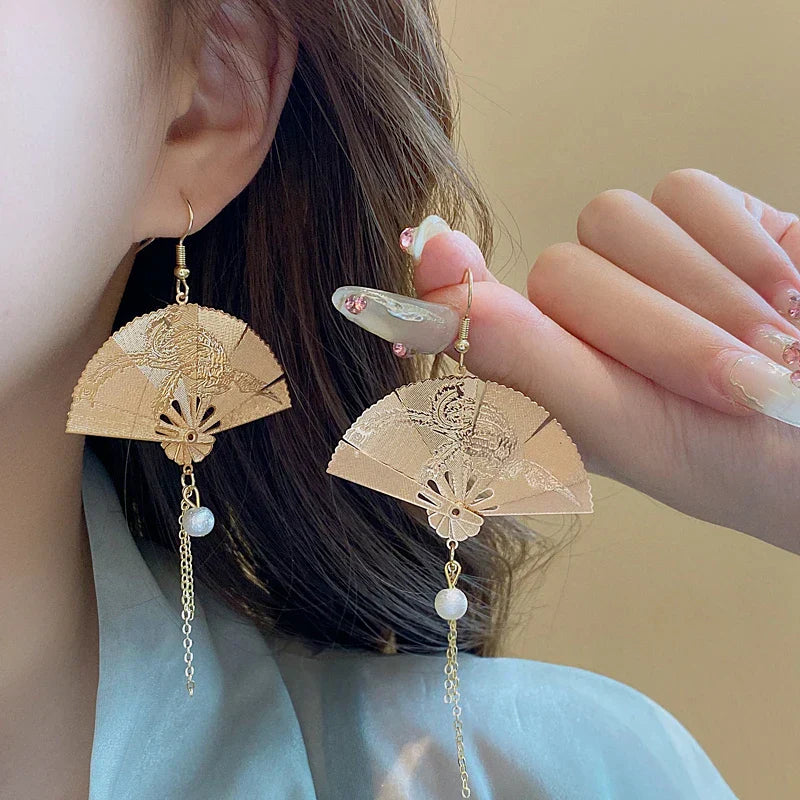 chinese Style Bamboo Joint Flower Earrings Imitation Pearl Fringe Earring New National Tide Personality  Earrings for Women