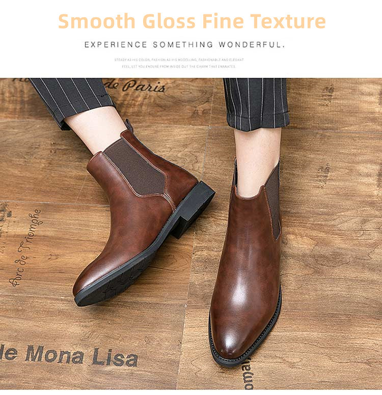 New Chelsea Boots Men Shoes PU Brown Fashion Versatile Business Casual British Style Street Party Wear Classic Ankle Boots