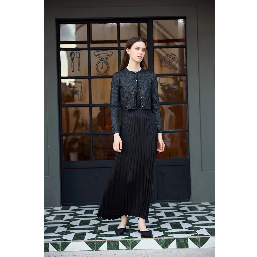 Women 2026 Autumn and Winter New Design Shine Cardigan and Pleated Slip Dress Elegant Lady Clothing
