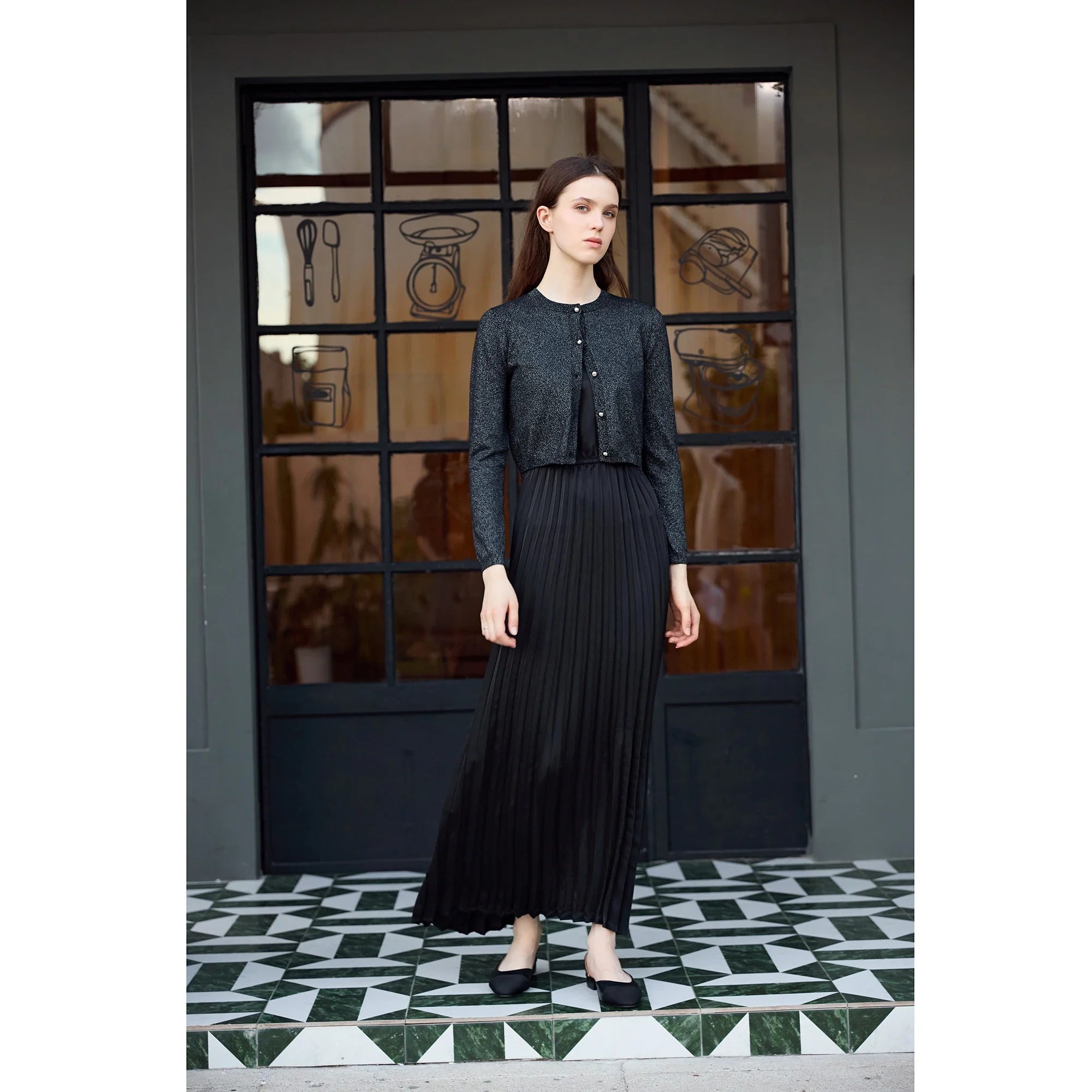 Women 2026 Autumn and Winter New Design Shine Cardigan and Pleated Slip Dress Elegant Lady Clothing