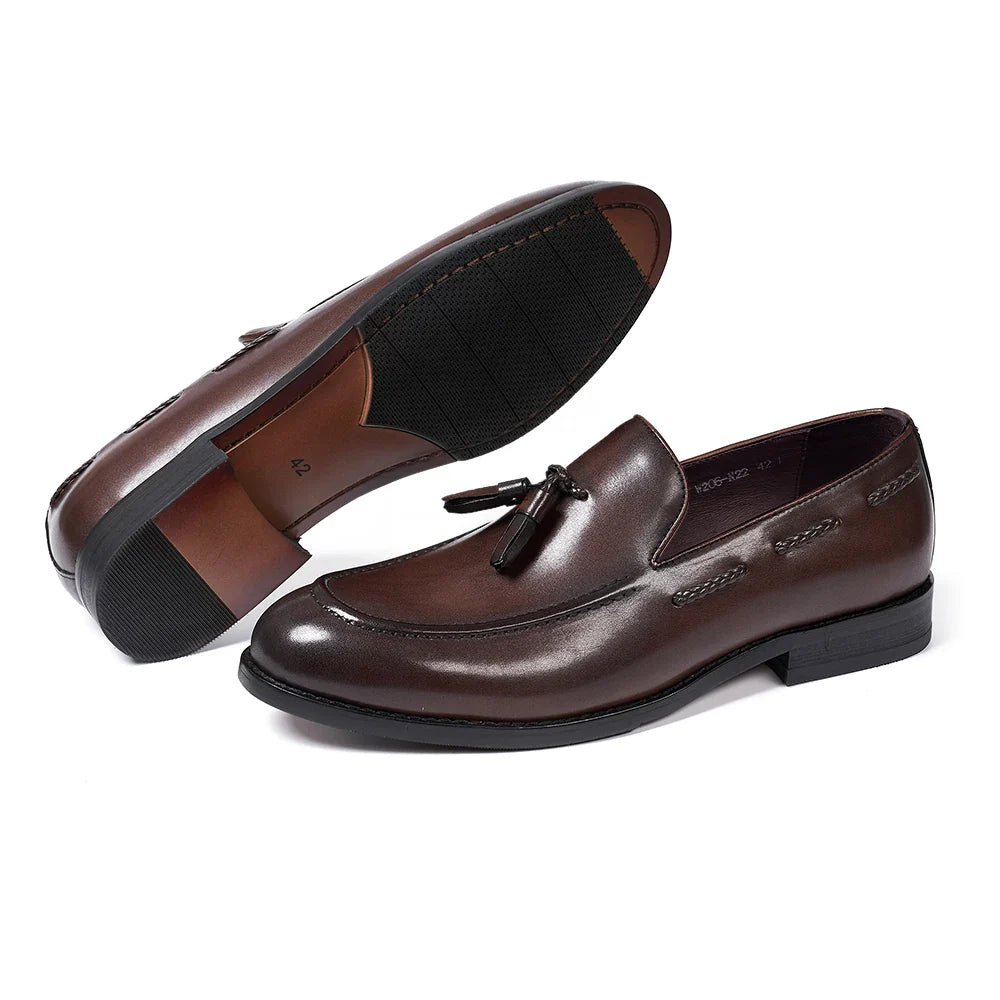 Classic Men's Genuine Leather Tassel Loafers Handmade Slip-On Casual Shoes Comfortable for Office Wedding Dressing Daily Wear
