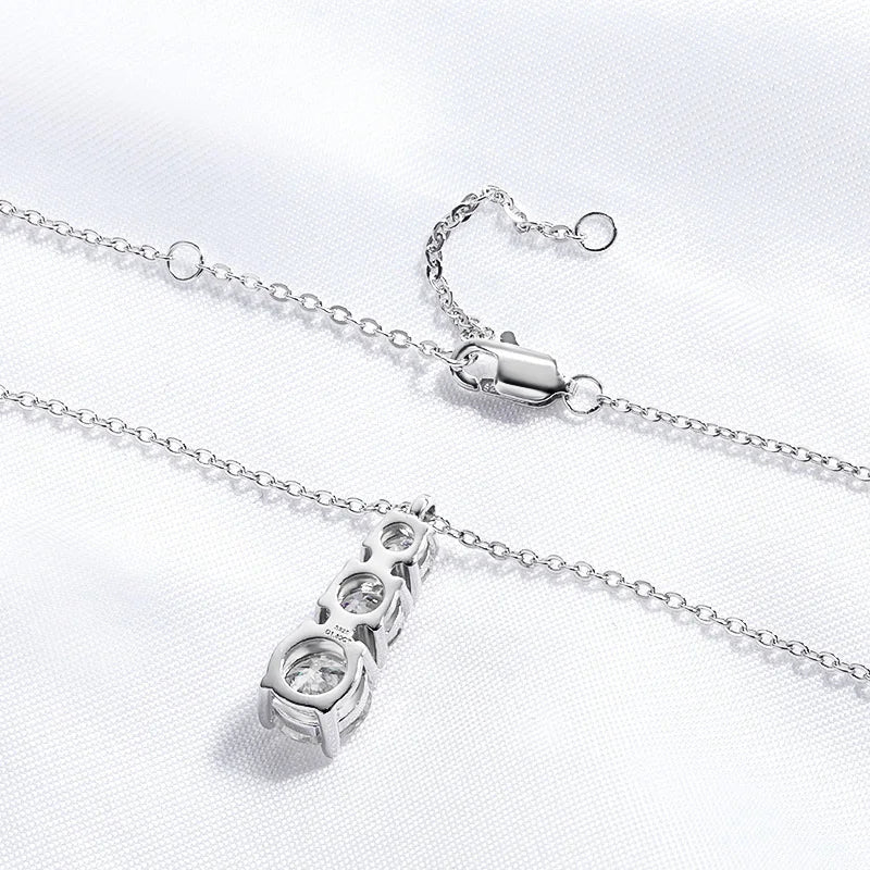 1.8cttw Certified Moissanite Necklace for Women 3 Stones Sparkling Simulated Diamond 925 Sterling Silver Jewelry