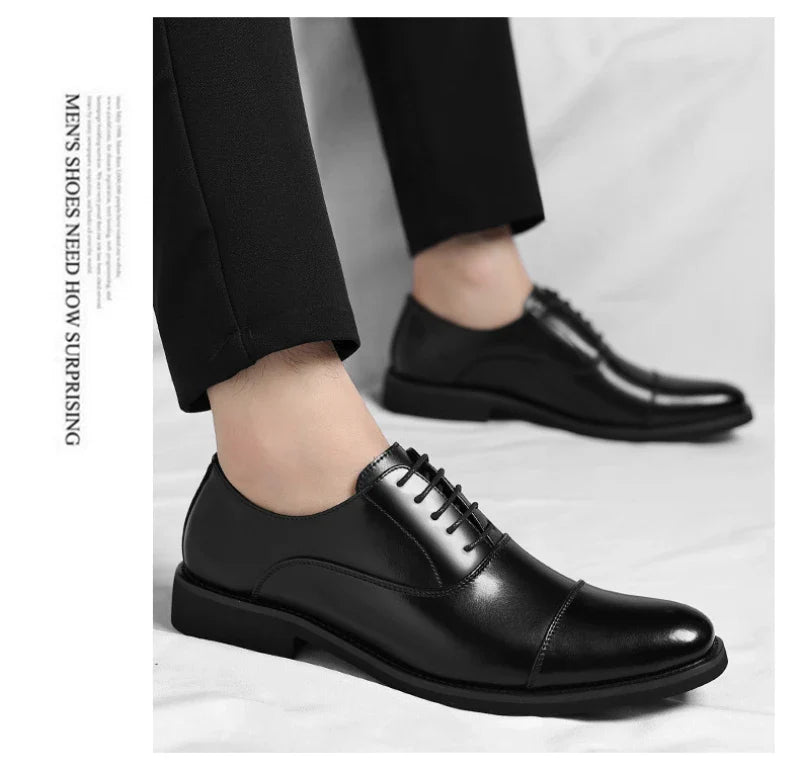 Mens Brown Gradient Leather Cap Toe Oxford Dress Shoes Lace Up Formal Business Office Work Daily Wear Comfortable Non Slip Shoes