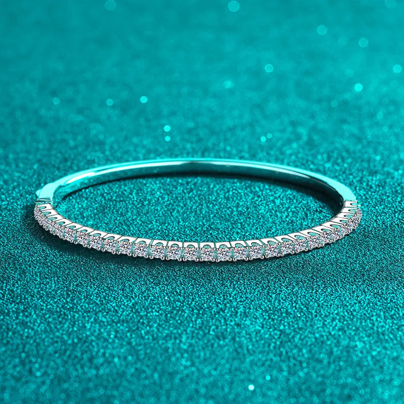 2.5mm All Moissanite Bangles for Women Luxury Sparkling Bracelets Wedding Birthday Gift 925 Sterling Silver Plated 18K