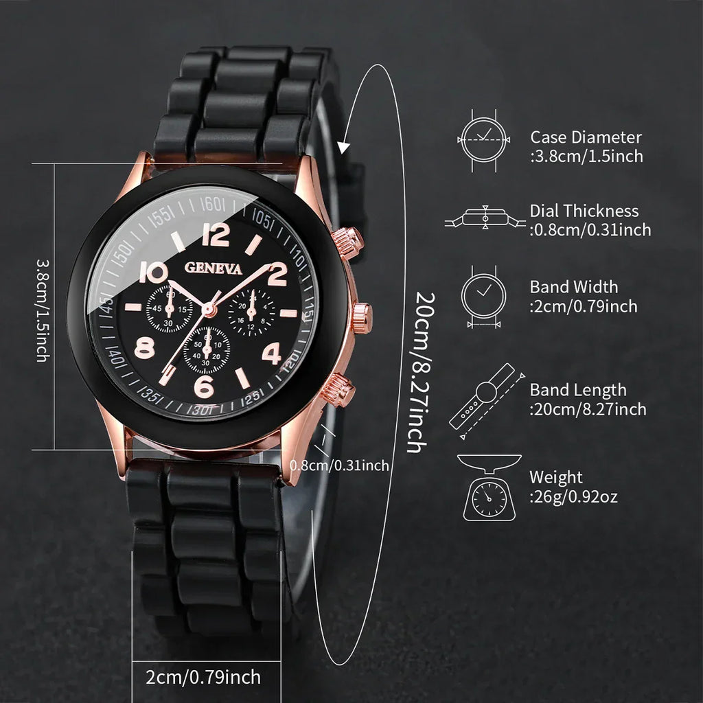 2/3PCS Women Watches Fashion Arabic Dial Silicone Band Quartz Watch Set（Without Box）