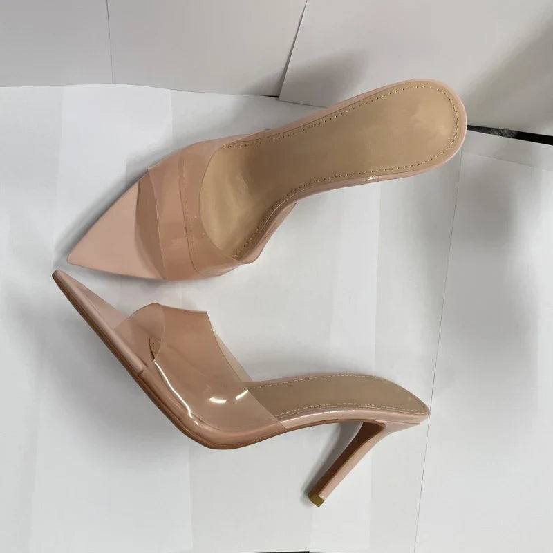 New Summer Women's High-heeled Sandals Simple Transparent High-heeled Slippers Stiletto Pointed Open-toed Slippers Mules
