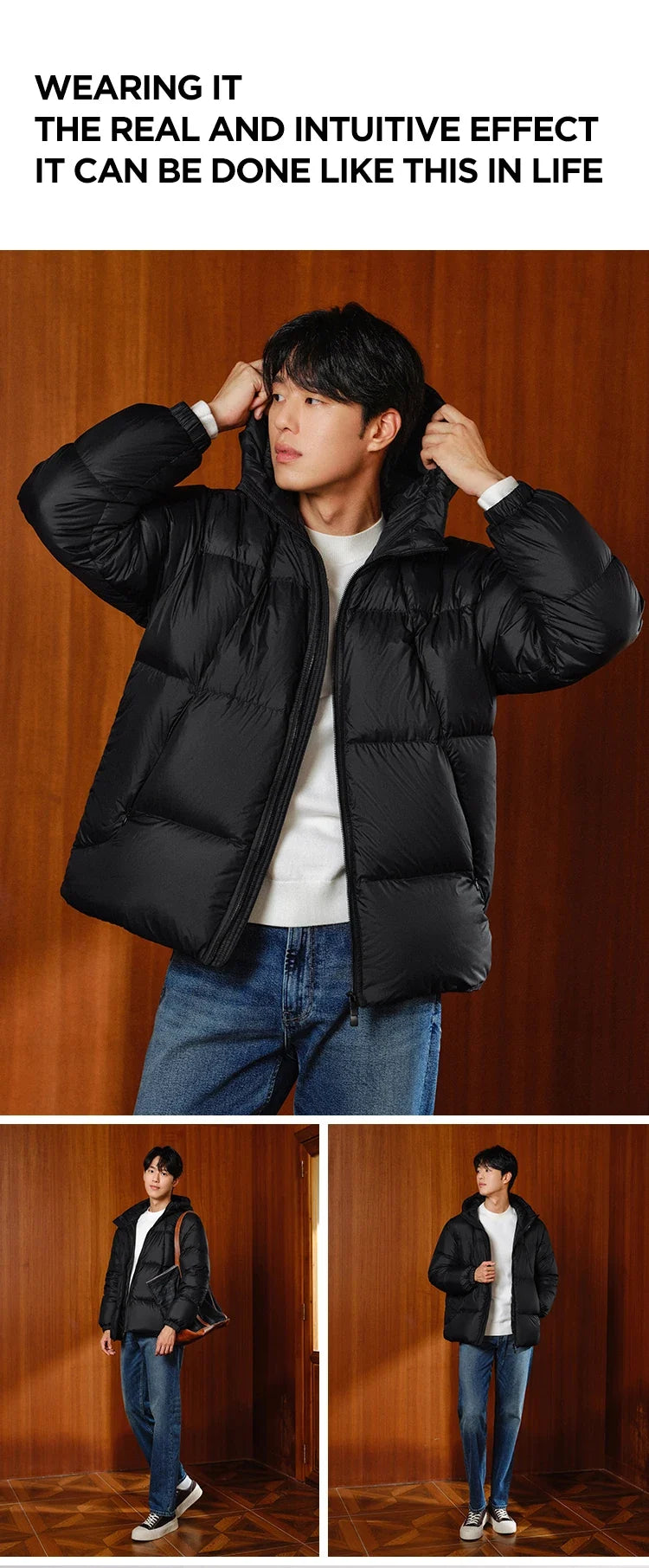 Down Jacket Men 2024 Winter New Thermal Three-Proof Couple Hooded Outerwear Solid Color Versatile Down Jacket