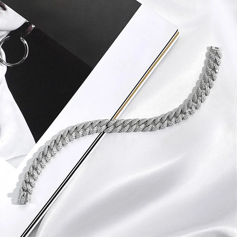 18k Gold Plated Cuban Bracelet for Women Men High Carbon Diamond Bracelet 925 Sterling Silver Jewelry Hip Hop Link Chain