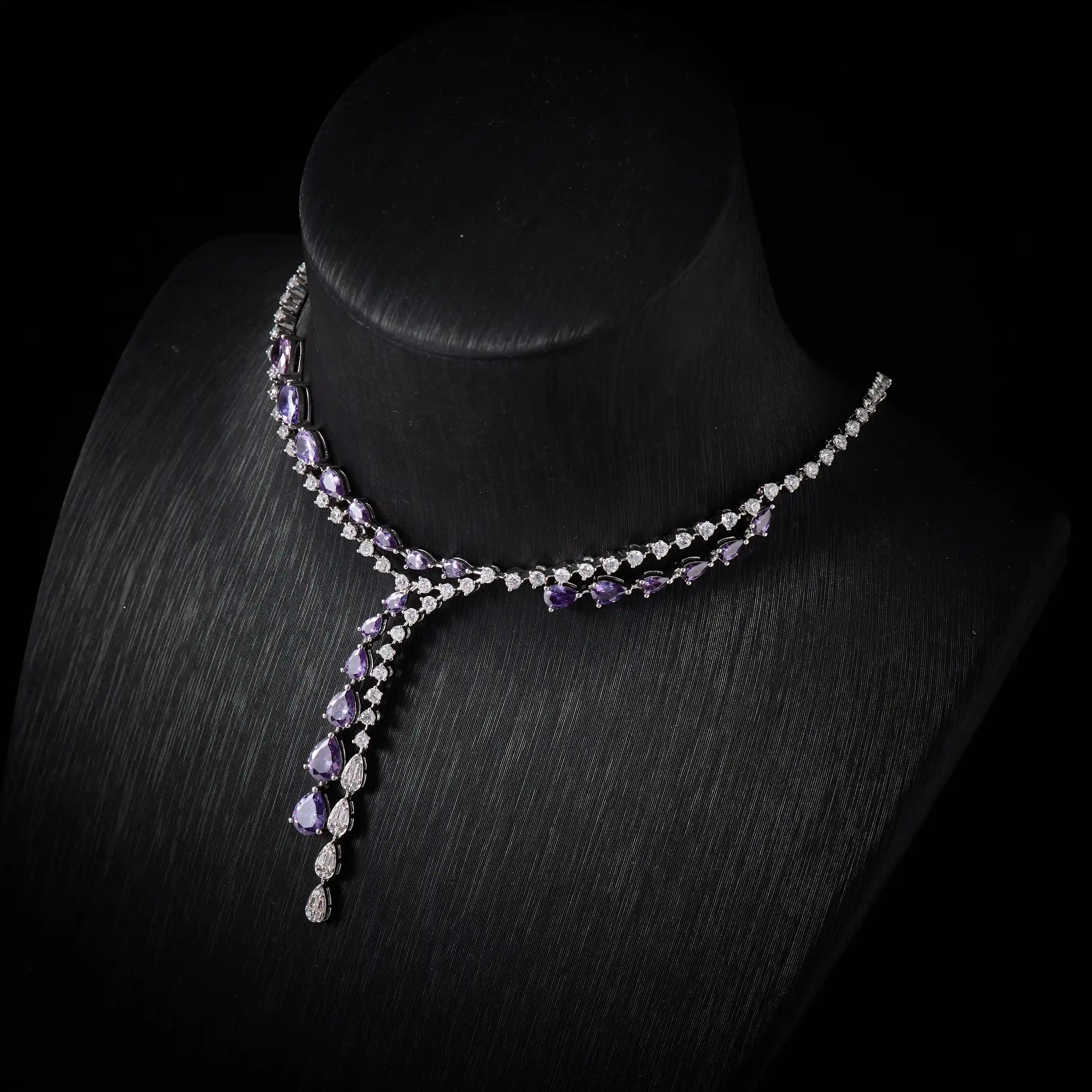 00086 Necklace Sets for Women Heart Water Drop Cubic Zirconia Layer Jewellery Set Dubai Saudi Party Engagement Accessory