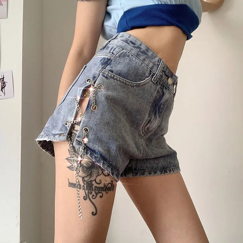Short Pants for Woman To Wear Sexy Mini Women's Shorts Jeans Denim Biker Clothes Design Outfits Aesthetic Korean Style Elasticty