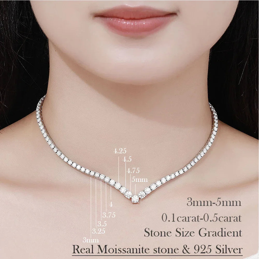 Luxury V-shaped All Moissanite Diamond Tennis Necklace Certified For Women 925 Sterling Silver Choker Bride Collarbone Necklaces