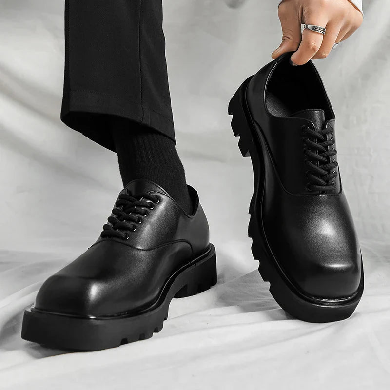 Trendy gentleman men's casual thick soled leather shoes Minimalist and versatile style Fashion Party Office Elevated Shoes