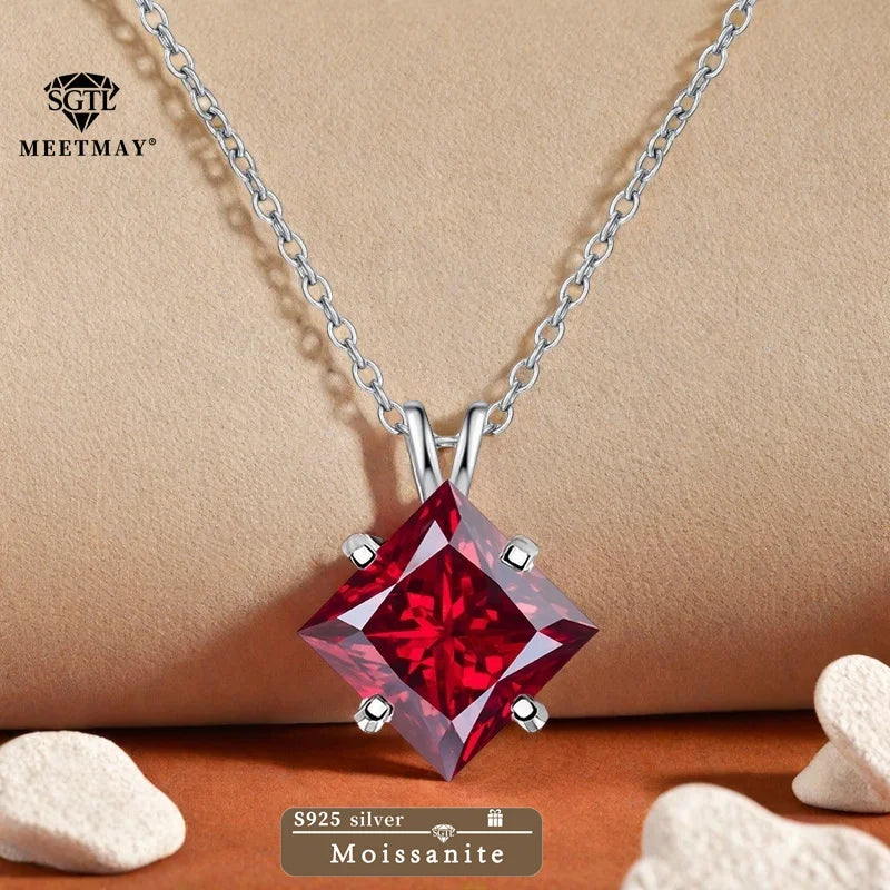 S925 sterling silver inlaid with colorful princess cut GRA Moissanite pendant,clavicle chain necklace for women gifts