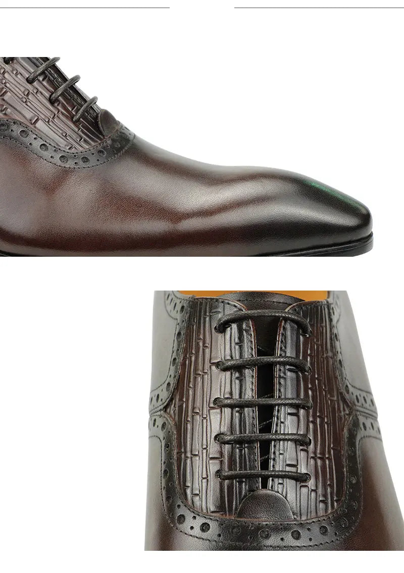 Mens Oxfords Shoes Business Lace-up Leather Office Brogue Pointed Formal Dress Wedding Party Shoe for Coffee Black Plus Size