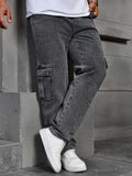 Men's Fashionable Multi-pocket Rrey Cargo Jeans Durable Non-stretch Workwear Denim Trousers Men's Pants Size XS-XL