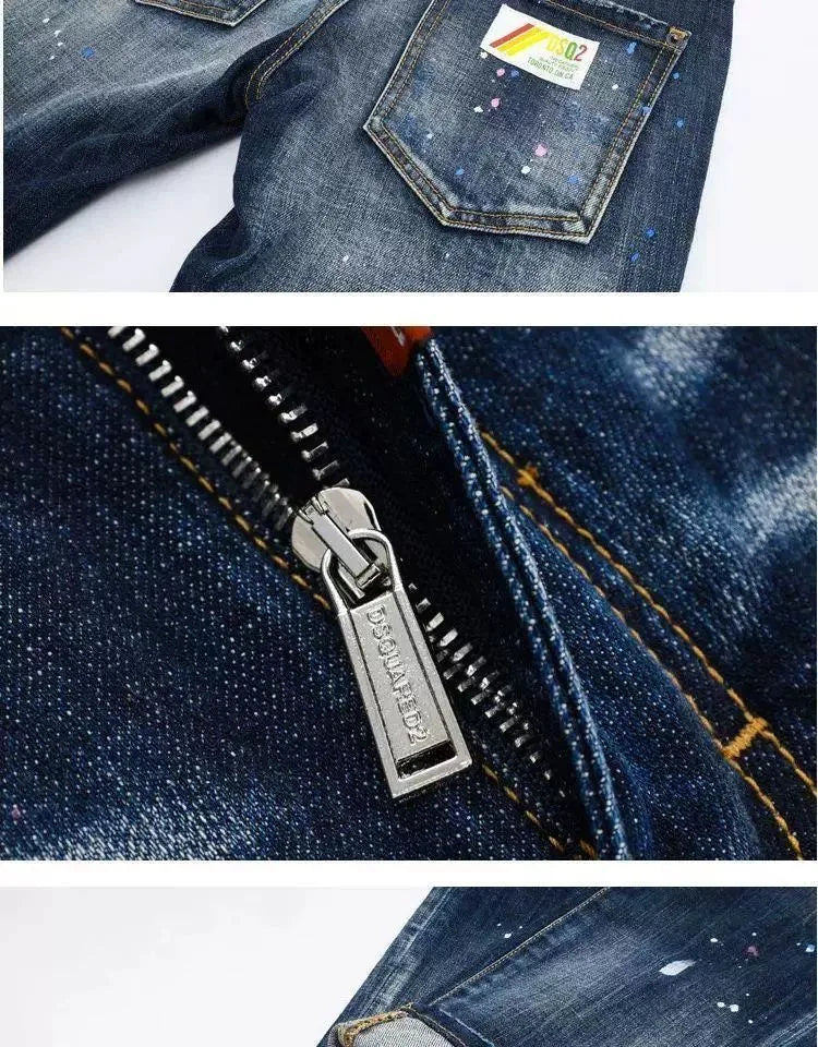 Autumn and Spring New Fashion Trend Retro Ripped Straight Leg Elastic Denim Pants for Men Casual Sports High Quality Jeans