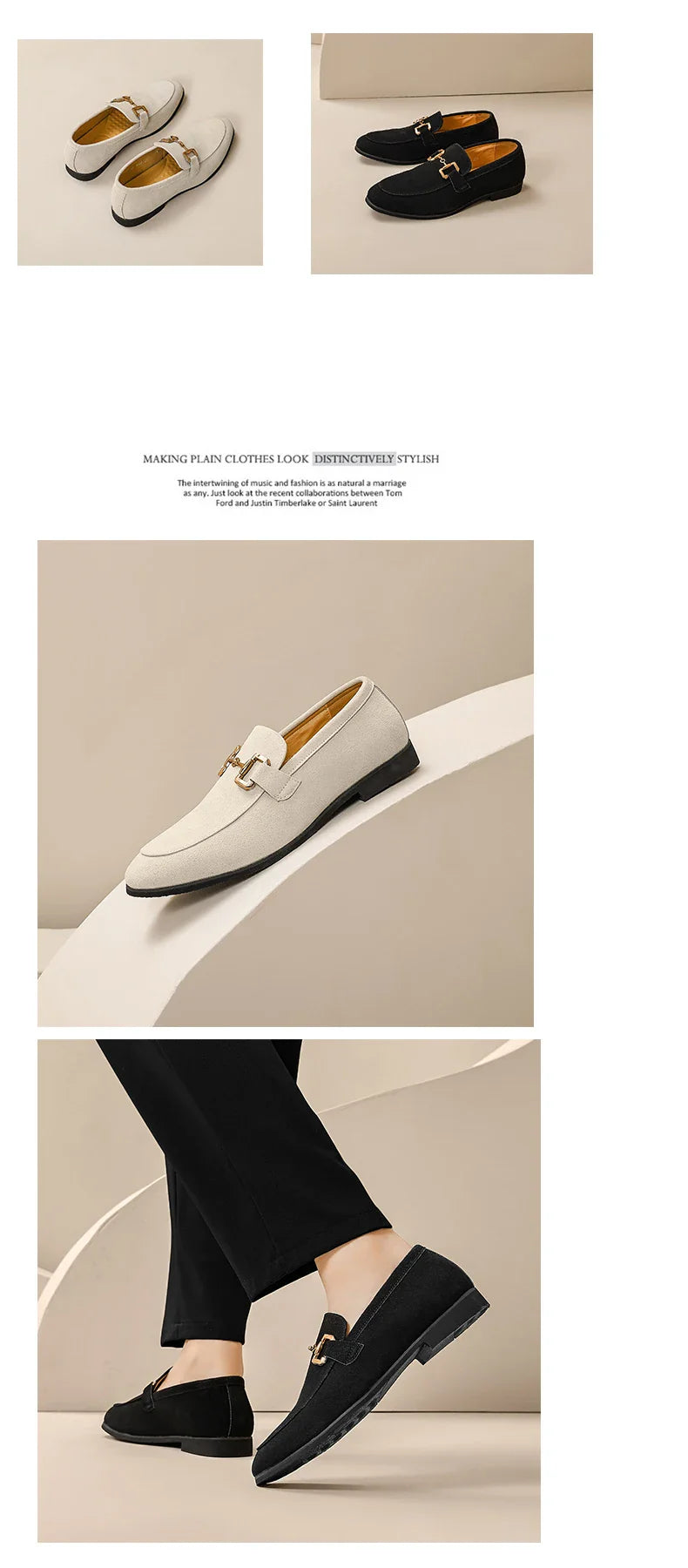 Fashion Brand Men Suede Leather Shoes Black Beige Horsebit Loafers Slip on Formal Mens Dress Shoes Wedding Office Casual Shoes