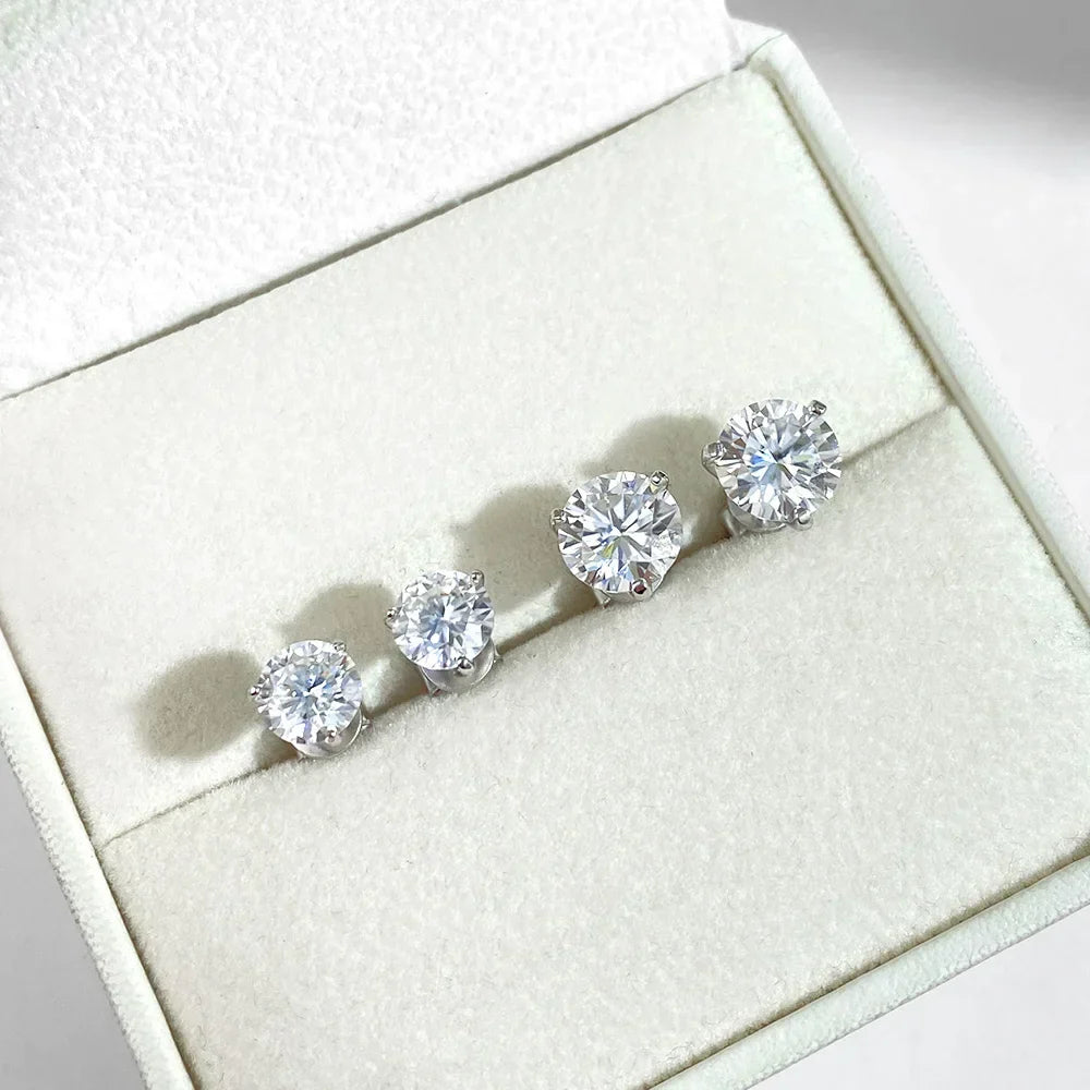 D Color 0.3-3 Carat Moissanite Diamond Stud Earrings For Women 925 Sterling Silver Sparkling Fine Jewelry