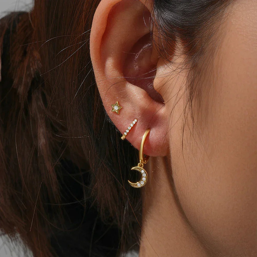 925 Sterling Silver 3PCS DIY Hoop Earring With Piercing Stud Earring Set Women Men Party Wedding Jewelry Set pendientes 925