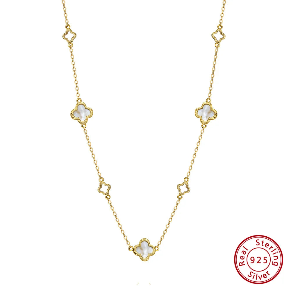 925 Silver Four Flowers Clover Luxury Hollow Clover Chain Necklace Banquet Party Gift Neck Jewelry Accessories GMN61