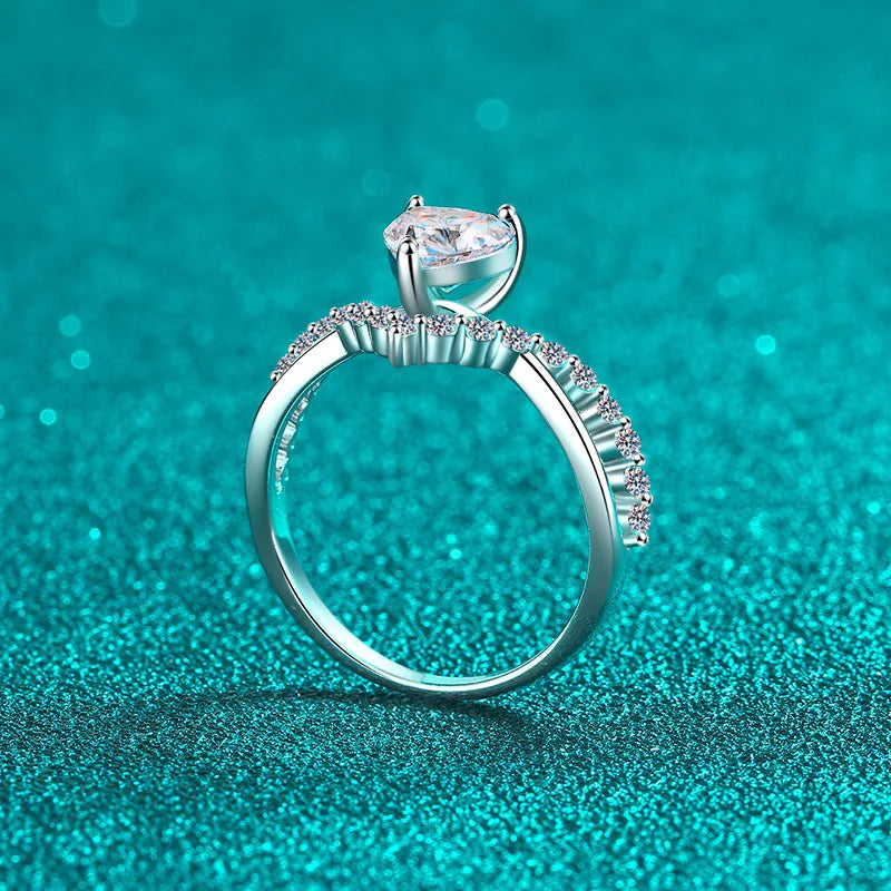 Stackable V Shape Moissanite Wedding Rings for Women Daily Wear Diamond Alternative Heart Cut Band 925 Sterling Silver