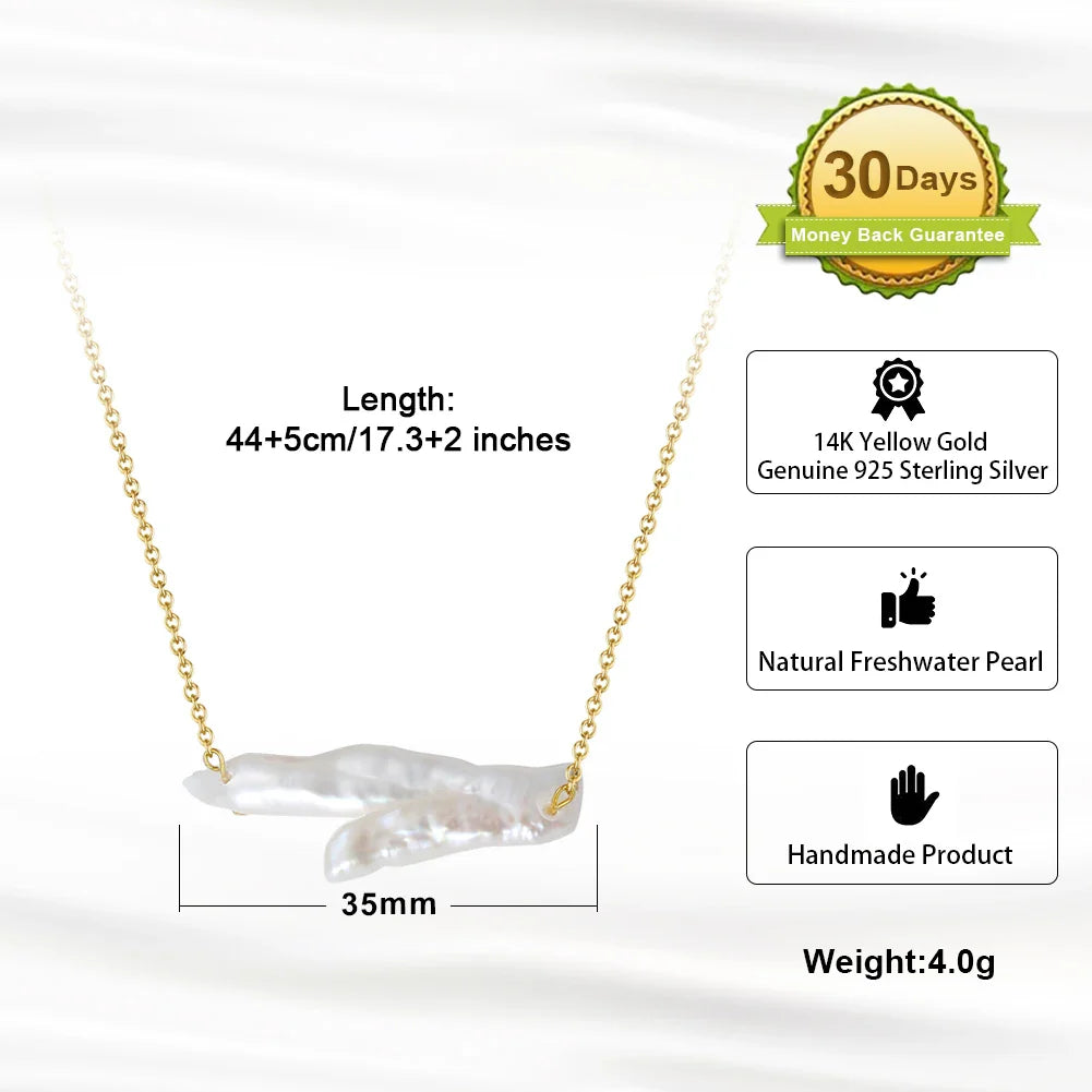 925 Sterling Silver Pearl Necklace with Irregular Real Natural Baroque Pearl for Women Necklace Jewelry GPN22