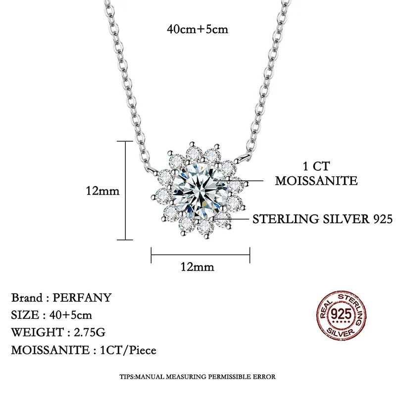 1-3CT Moissanite Necklace For Women S925 Pure Silver Sparkling Sunflower Pendant Party Fashion High-end Jewelry