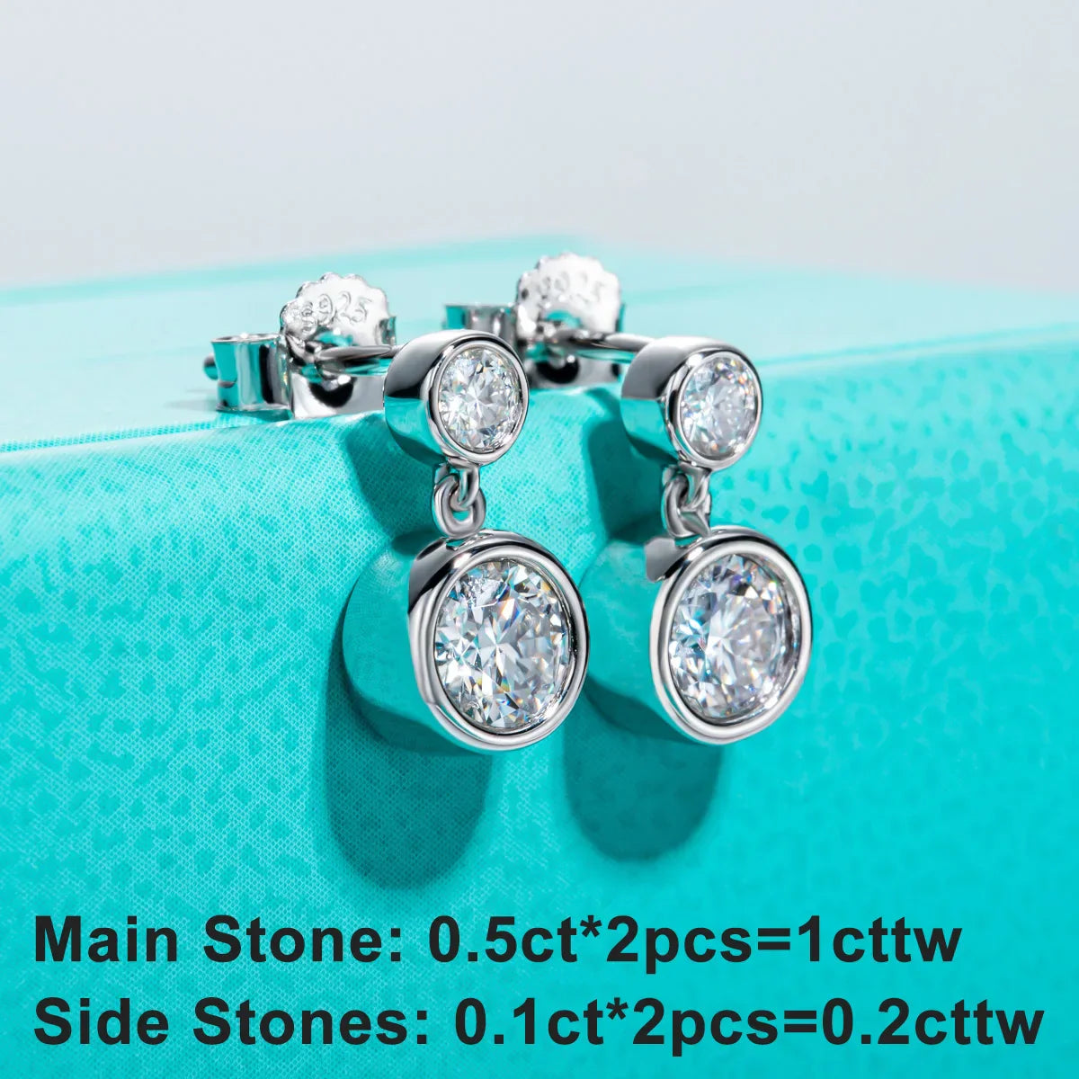 1.2cttw D Color Moissanite Drop Earrings 18K Gold Plated 925 Sterling Silver Stud Bezel Earrings Women Gifts Wholesale