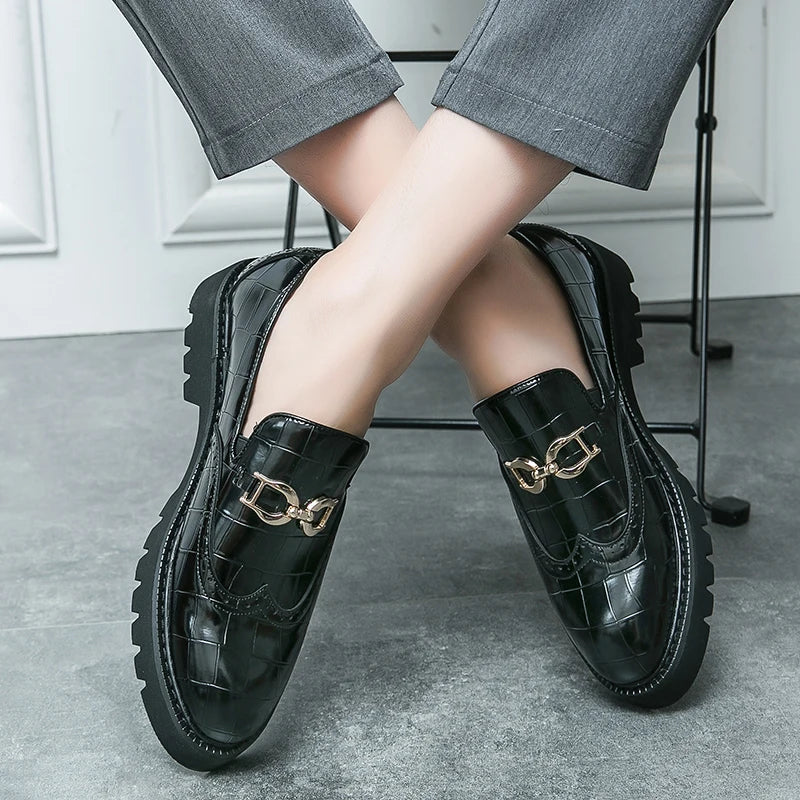 Trendy Brand Green Brogue Shoes Men's Leather Business Shoes Groom's Wedding Men's Loafers British Style Dress Shoes Men