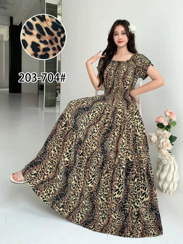 Vestidos Robe Maxi Long Dress Women Summer Indian Clothes Bohemian Cotton Linen Floral Short Sleeve Korean Style Casual