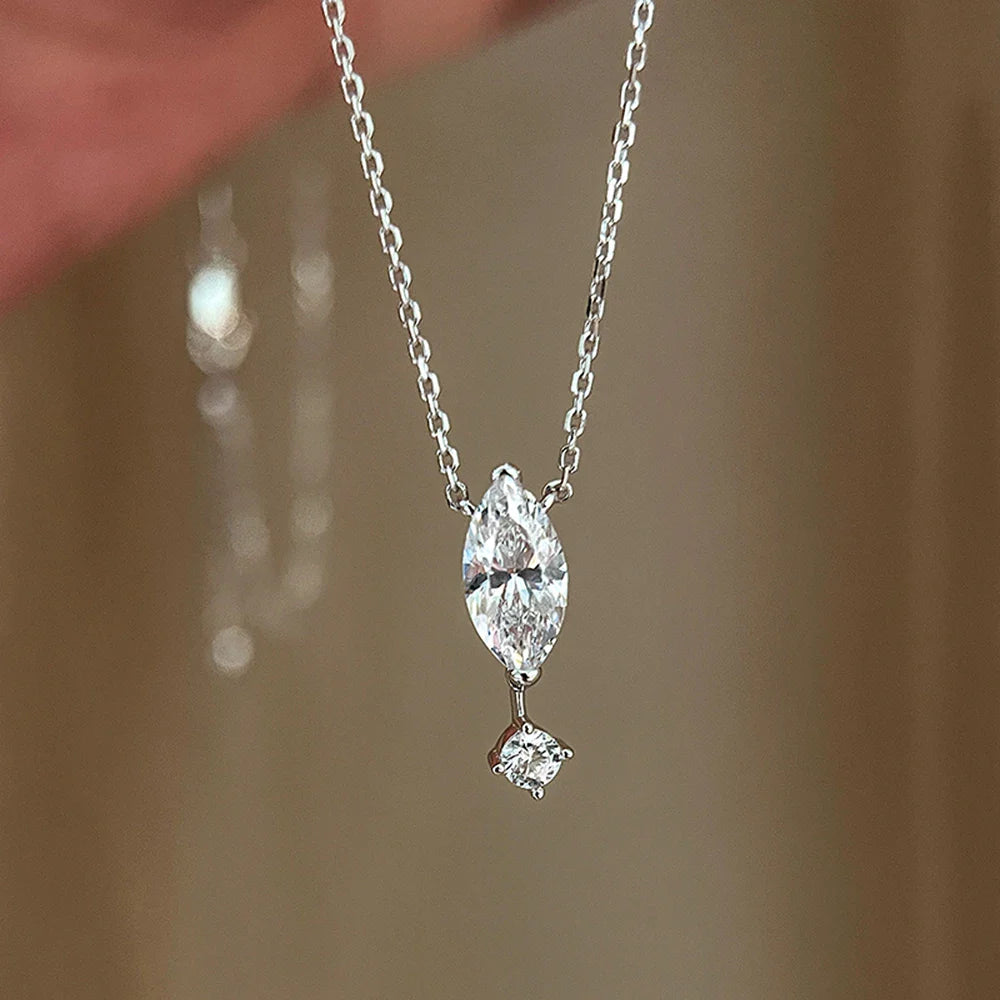 1.1carat Marquise/Round Cut Moissanite Pendant Necklace for Women Lab Diamond Necklaces 925 Sterling Silver Stacking Neck Chain