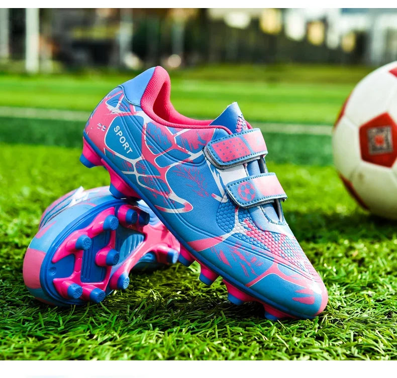 Kids Soccer Shoes Outdoor Non-Slip Football Sports Shoes Boy Training Shoes Child HOOK&LOOP Lightweight Children's Soccer Cleats