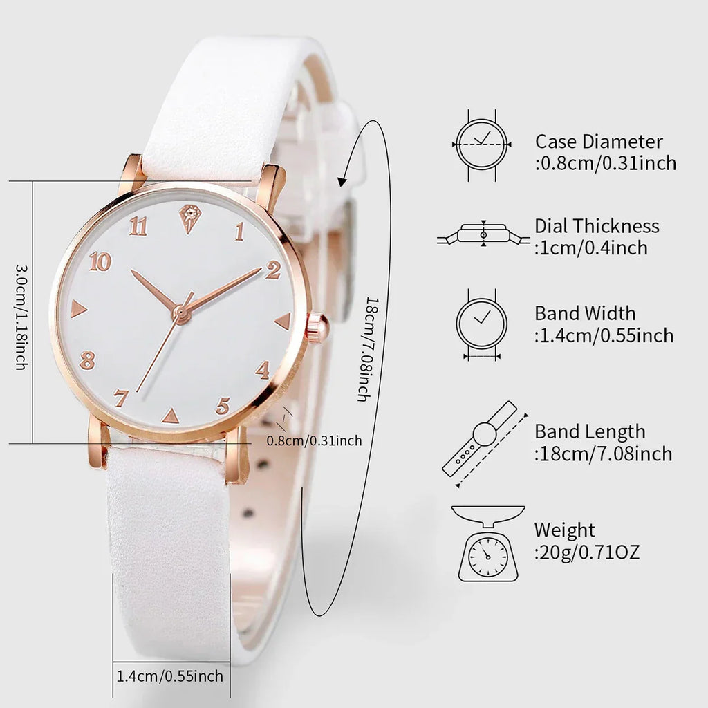 6PCS/Set Fashion Women's Watch Leather Band Quartz Watches Double Heart Jewelry Set(Without Box)