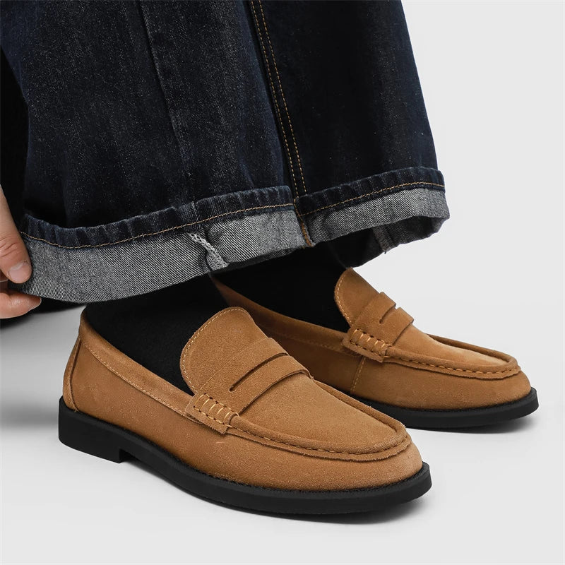 Handmade Mens Leather Loafers Non Slip Slip on Walking Flats Breathable Outdoor Casual Shoes for Man Work Office Driving Shoes