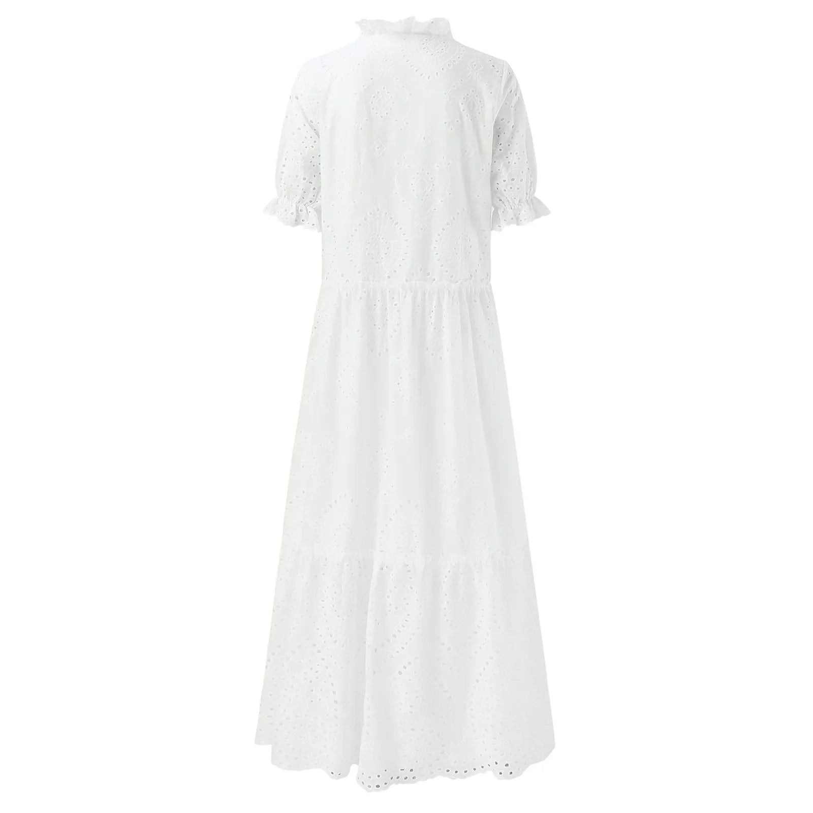 Summer Cotton White Dress for Women Casual Hollow Crochet Bohemian Loose Beach Long Dress Ladies Plus Size Holiday Ruffles Dress