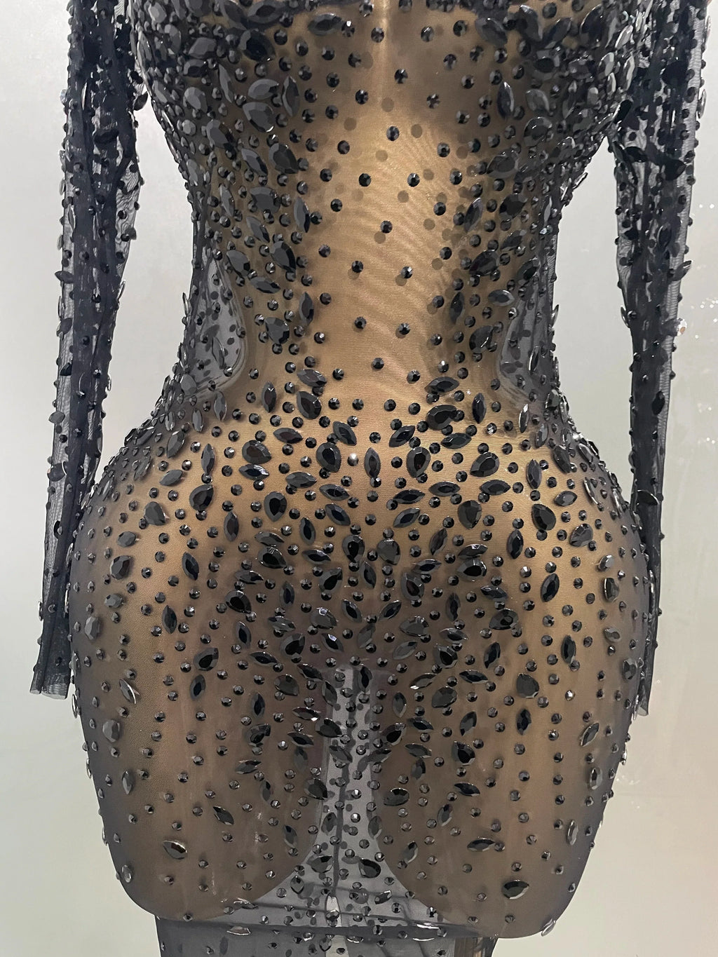 Sexy Shinny Rhinestone Stretch Mesh Transparent Long Dress 2025New Women Evening Birthday Party Prom Nightclub Singer Stage Wear