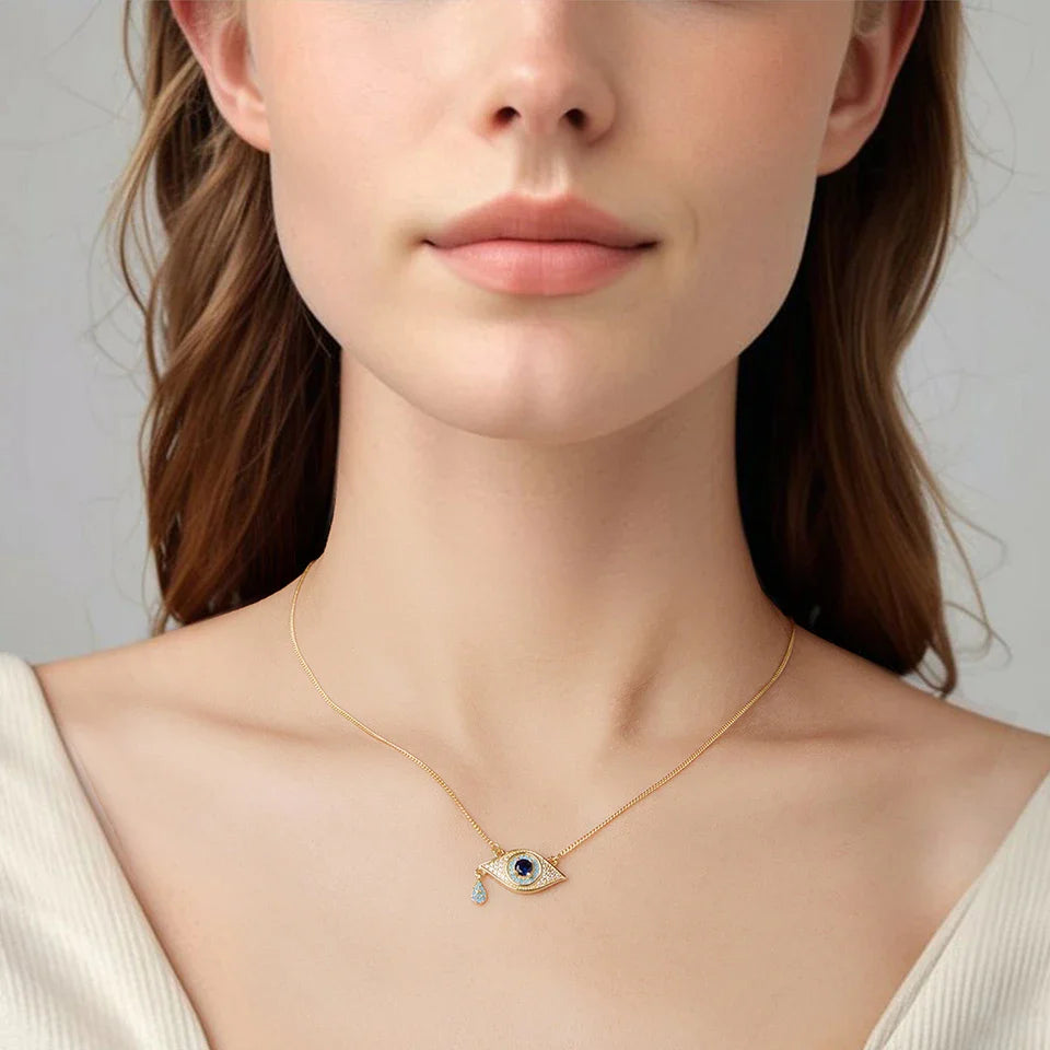 925 Sterling Silver Blue Devil's Eye Necklace Teardrop Bead Pendant Necklace for Women Lucky Guard Jewelry Gift