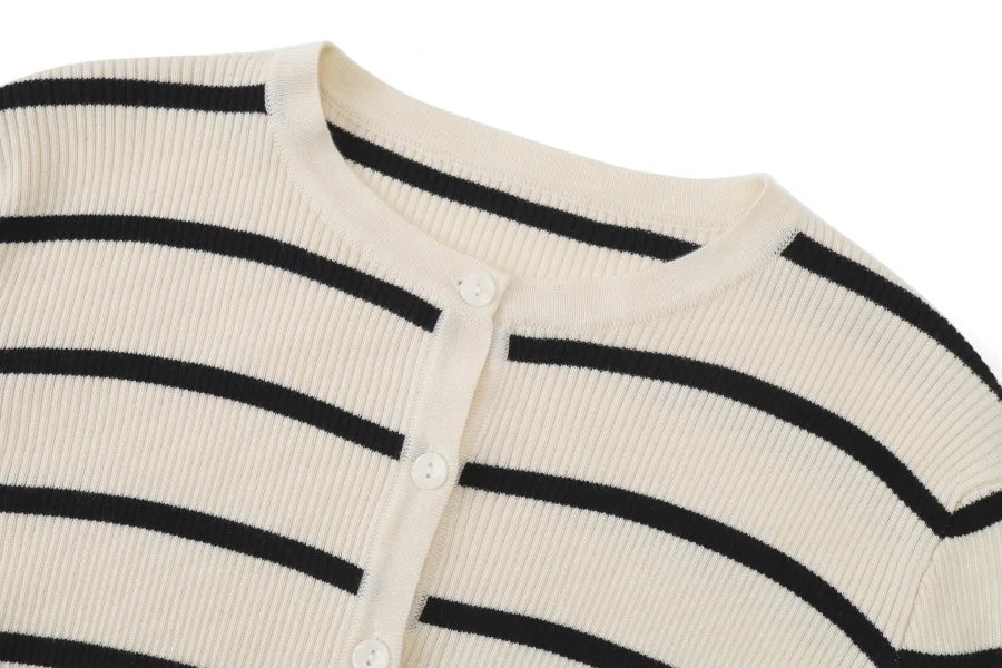 AW25 stripe knitting cardigan + sleeveless patch dress maxi matching set for woman clothing