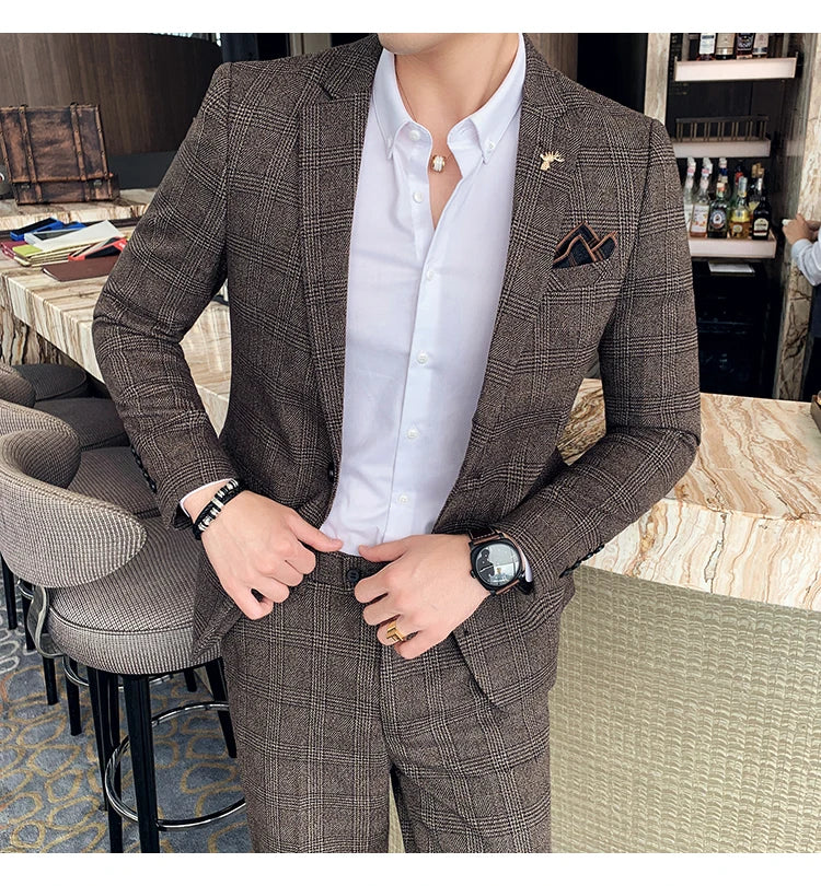 S-7XL Jacket + Pants / Luxurious High -end Brand Solid Color Men's Casual Business Slim Suit Two -piece Suit Groom Wedding Suit