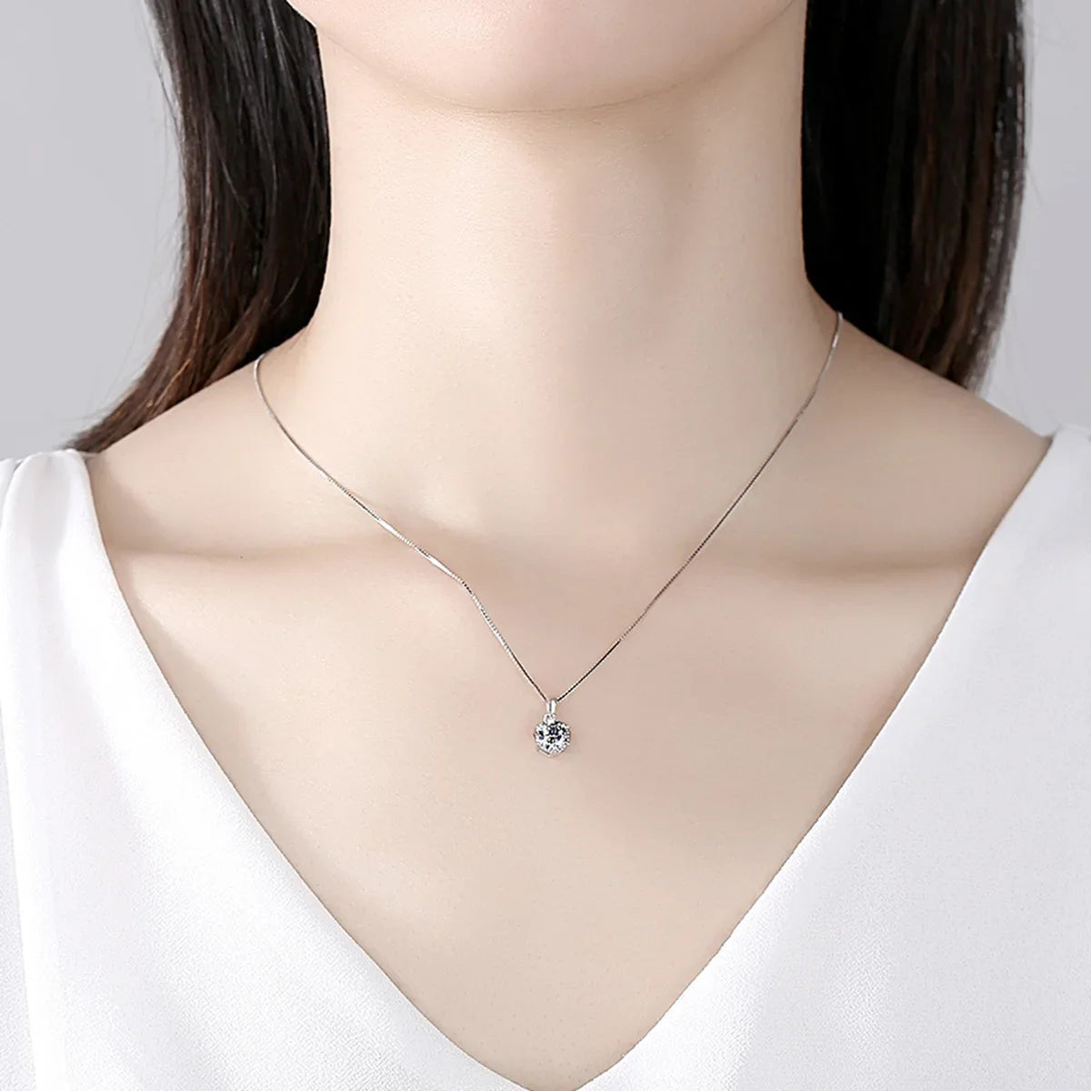1 2 Carat Real Moissanite Pendant Necklace For Women 6 Prong 100% 925 Sterling Silver Wedding Party Bridal Fine Jewelry