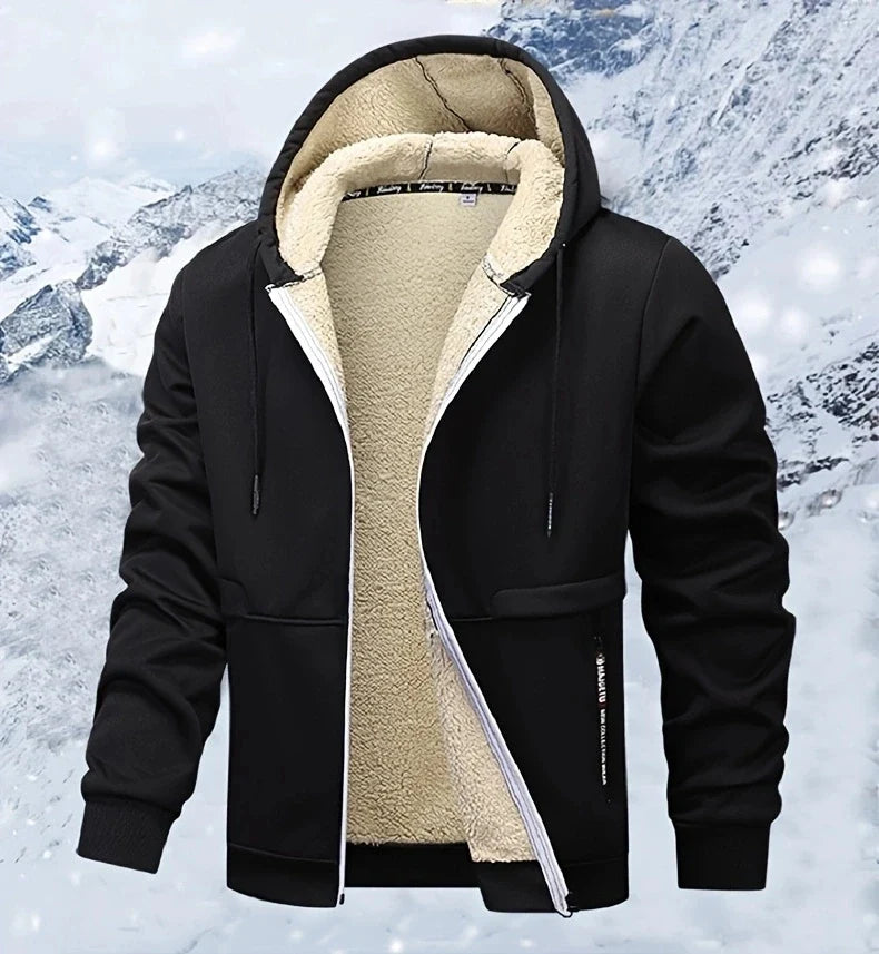 Winter Lambswool Zipper Hoodies Thicken Warm Jackets Long Sleeve Sweatshirts Casual Sports Fleece Black Coats Hooded Men Coat To