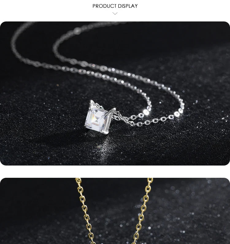 Real 925 Sterling Silver Square Emerald cut Clear CZ Classic Necklace Pendant For Women Wedding Charm Fine Jewelry 2020