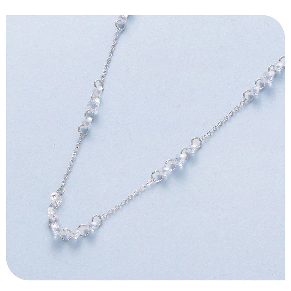 925 Sterling Silver Dancing Zircons Necklace Sparkling Crystal Round Beads O-Chain Link Original for Women Stacking Gift