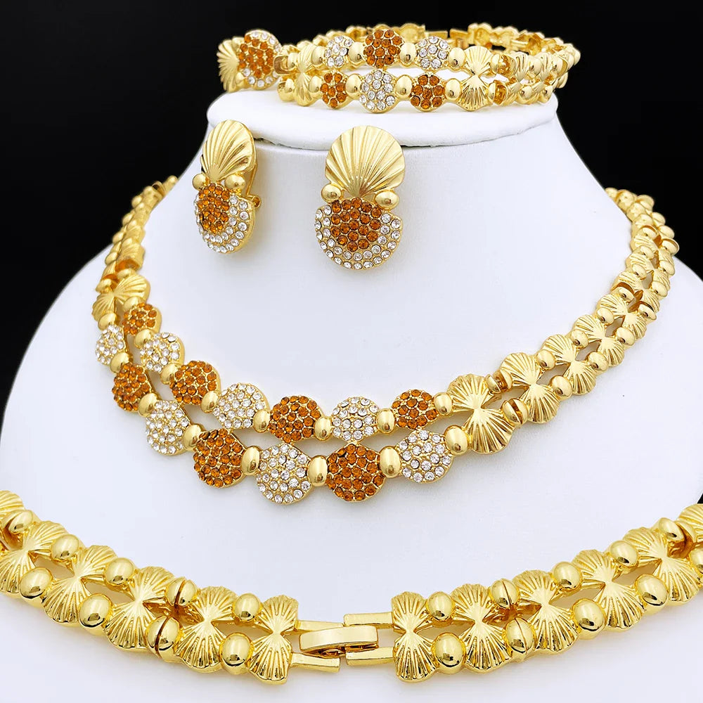 latest Italian Ladies Fine Jewelry Sets Gold Color Women Necklace Earrings African Big Jewelry Wedding Party Gift
